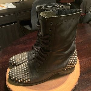 Studded combat leather boots